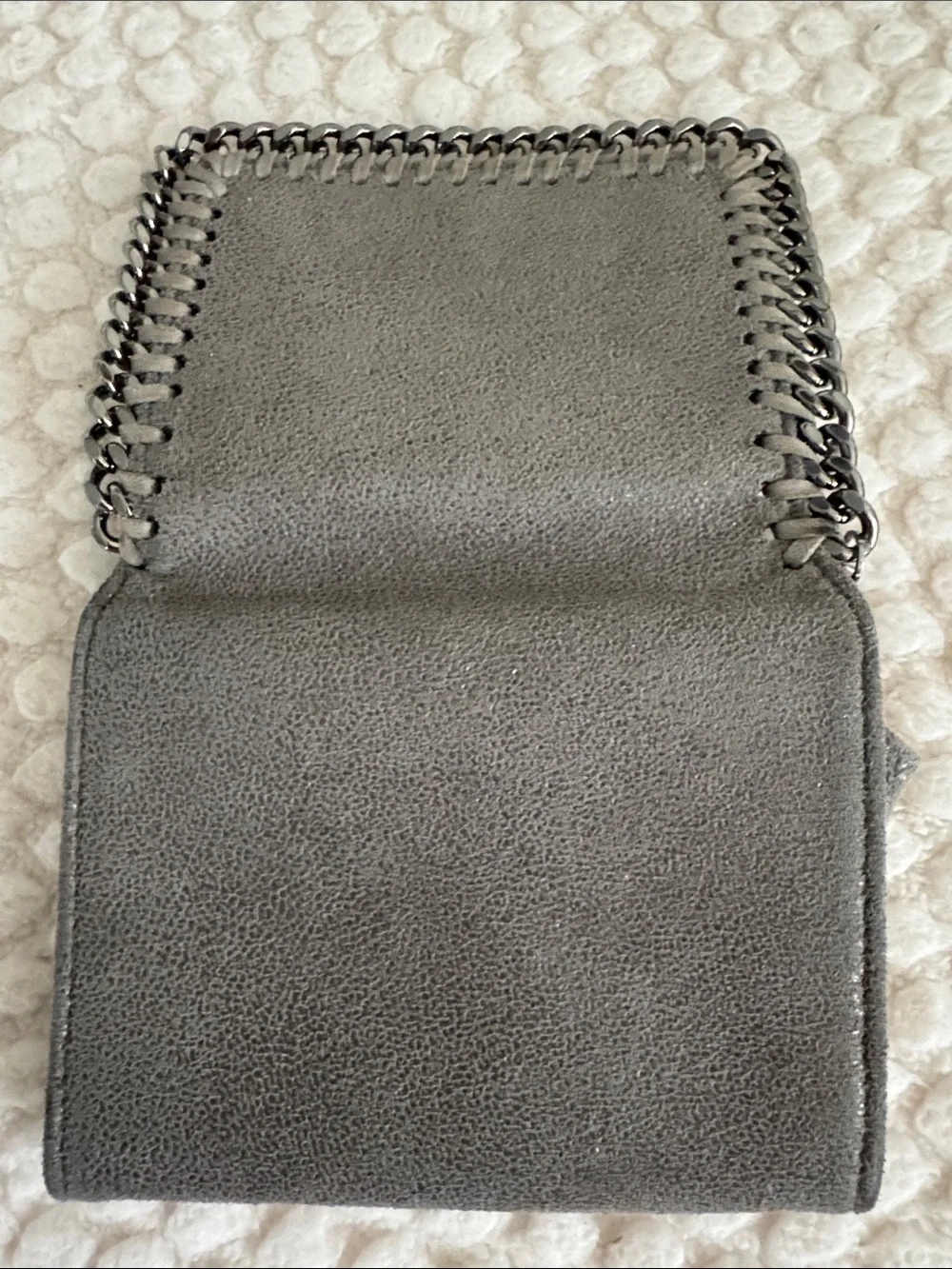 Stella McCartney Gray Suede Wallet with Chain Trim